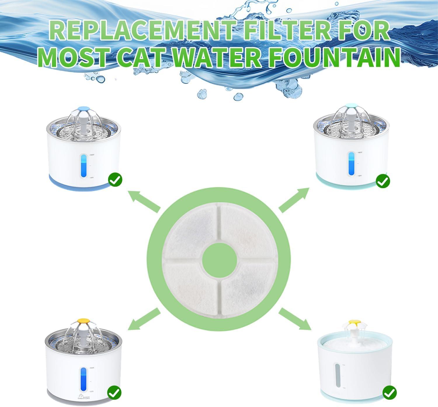 Wonder Creature Cat Water Fountain Replacement Filter for Stainless Steel Top Fountain, 6 Carbon Filters Pack, Cat Fountain Pet Water Fountain Activated Carbon Filter