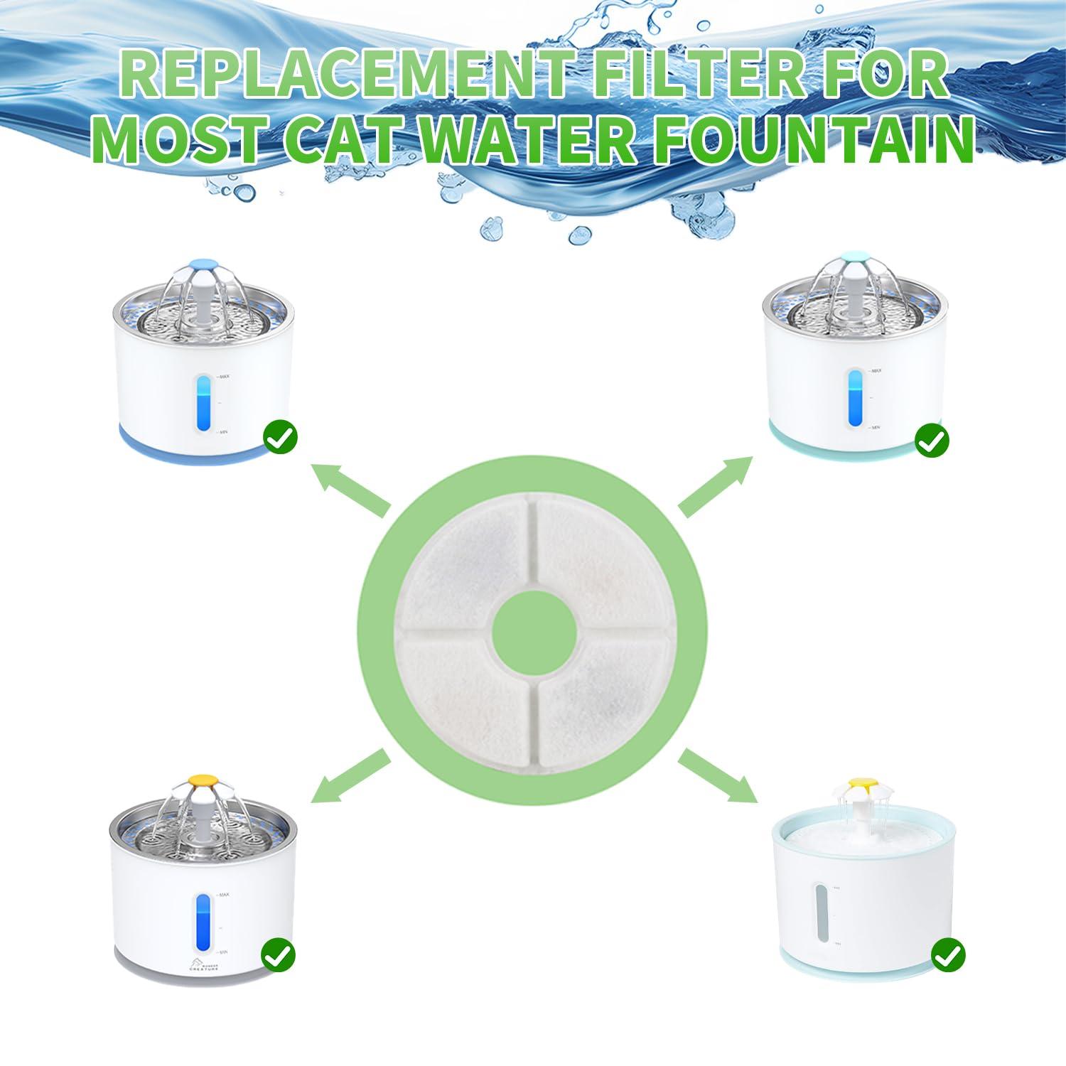 Wonder Creature Cat Water Fountain Replacement Filter for Stainless Steel Top Fountain, 6 Carbon Filters Pack, Cat Fountain Pet Water Fountain Activated Carbon Filter