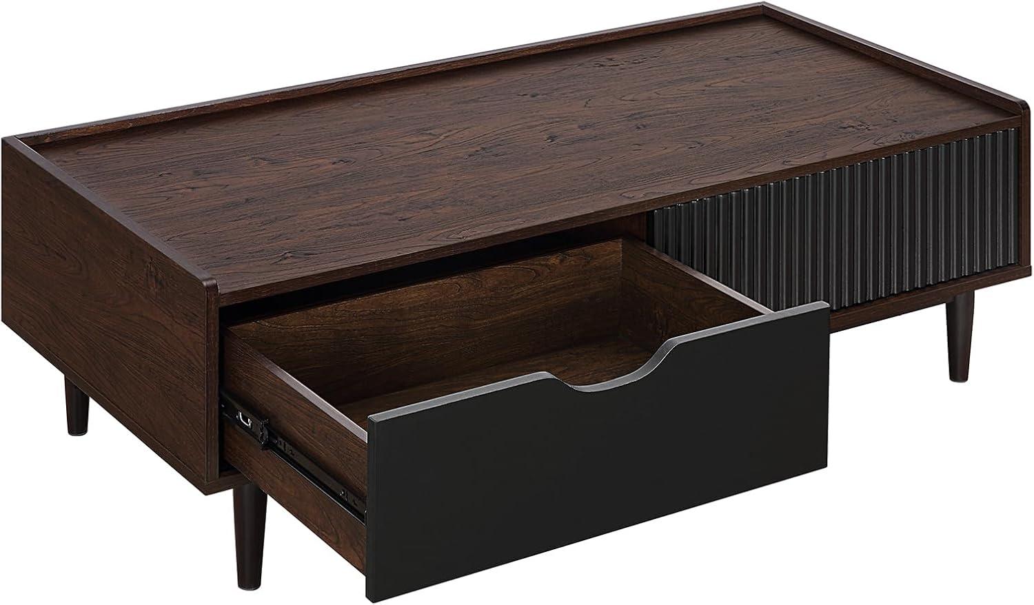 Duane Ribbed Coffee Table with Drawer and Shelf - Manhattan Comfort