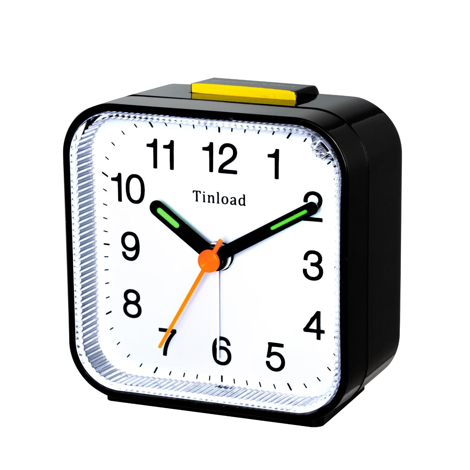 Small Battery Operated Analog Alarm Clock Silent Non Ticking, Ascending Beep Sounds, Snooze,Light Functions, Easy Set(Black)