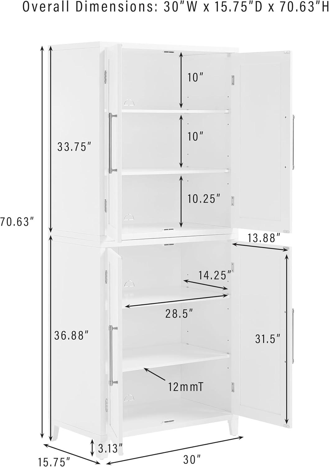 White Recessed Panel Kitchen Pantry Storage Cabinet with Gold Hardware