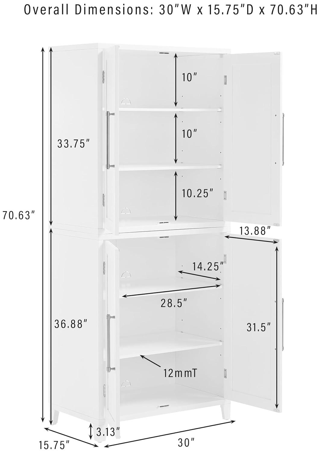 Crosley 70" Roarke Kitchen Pantry Storage Cabinet White