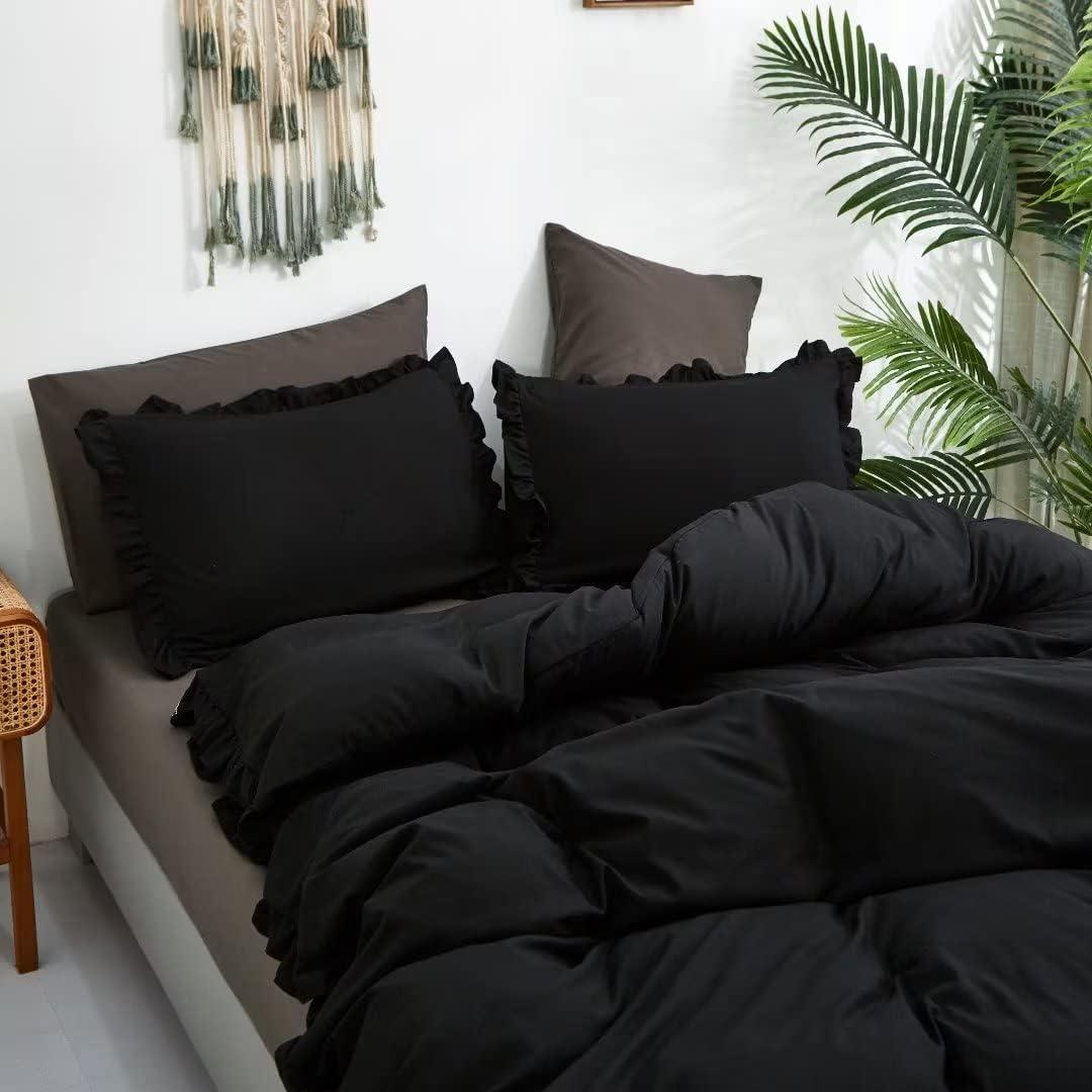 Bedding Comforter Black Ruffle - King - 3 Piece