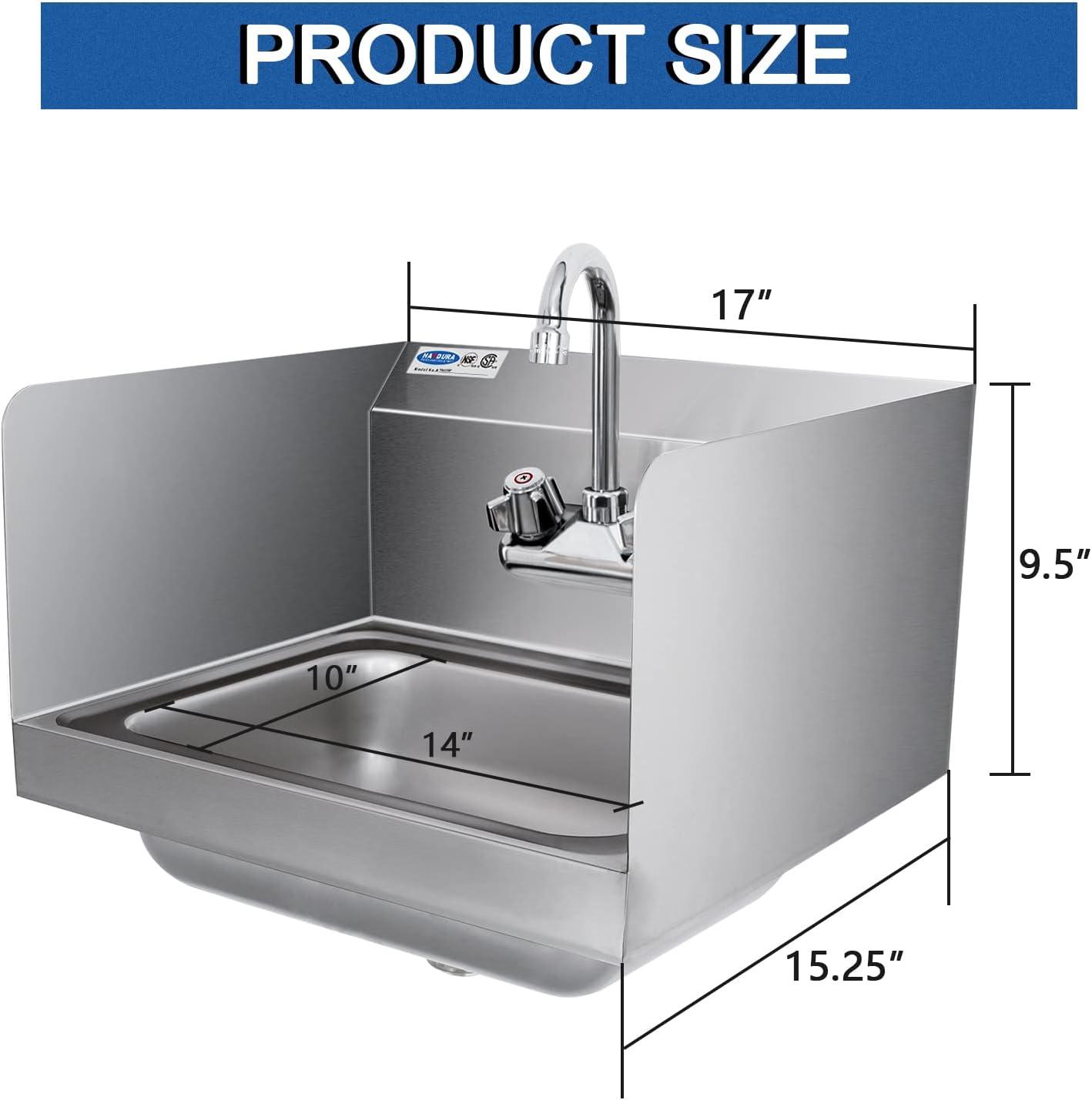 Tangkula Stainless Steel Sink NSF Wall Mount Hand Washing Sink with Faucet & Side Splash