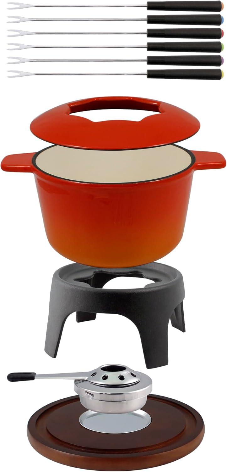 Swissmar Sierra 11 Piece Cast Iron Fondue Set, Orange