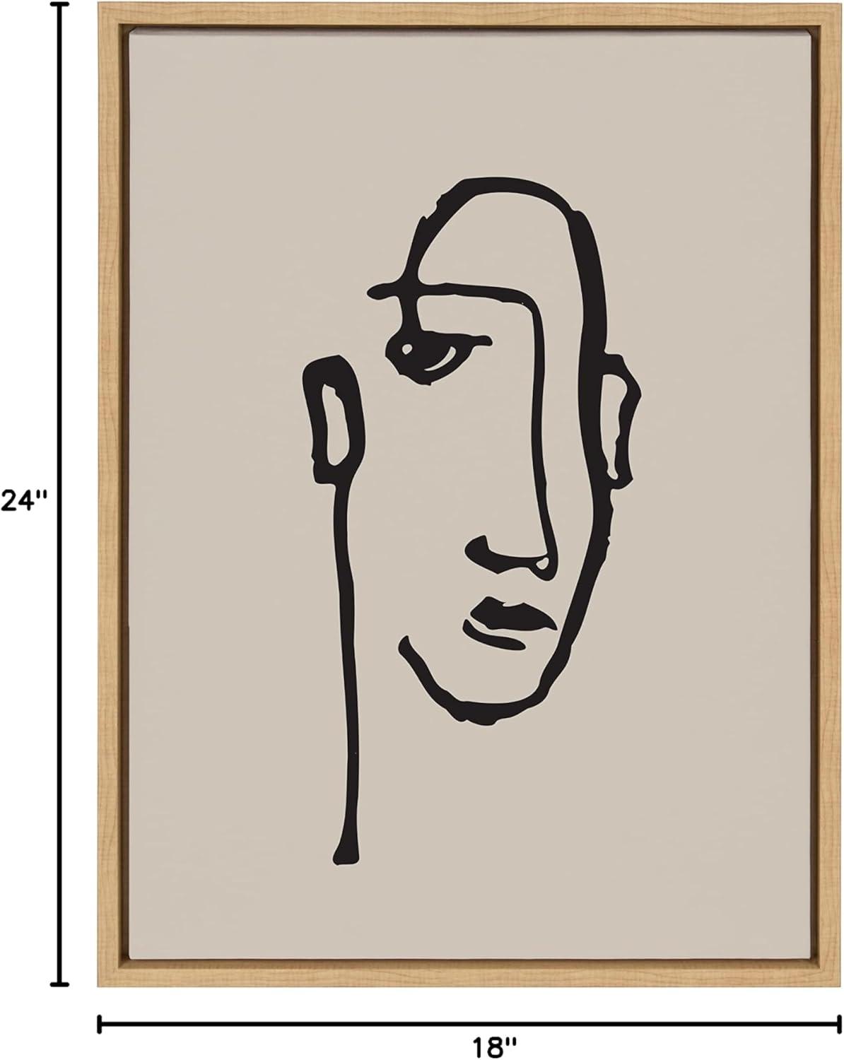 Minimalist Neutral Line Art Face Framed Canvas, 18x24