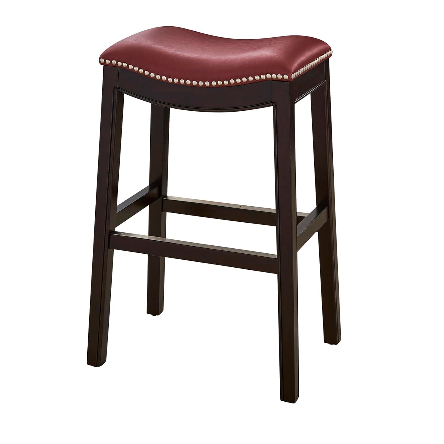 New Ridge Home Goods Julian 30" Faux Leather and Wood Barstool in Red/Espresso