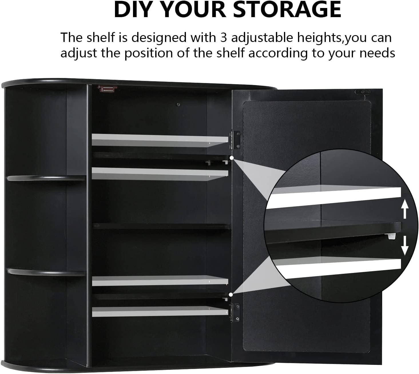 Wall Mounted Cabinet, Wood Hanging Cabinet with Doors and 6 Open Shelves for Placing Towels, Bathroom Wall Mirror Cabinet, White