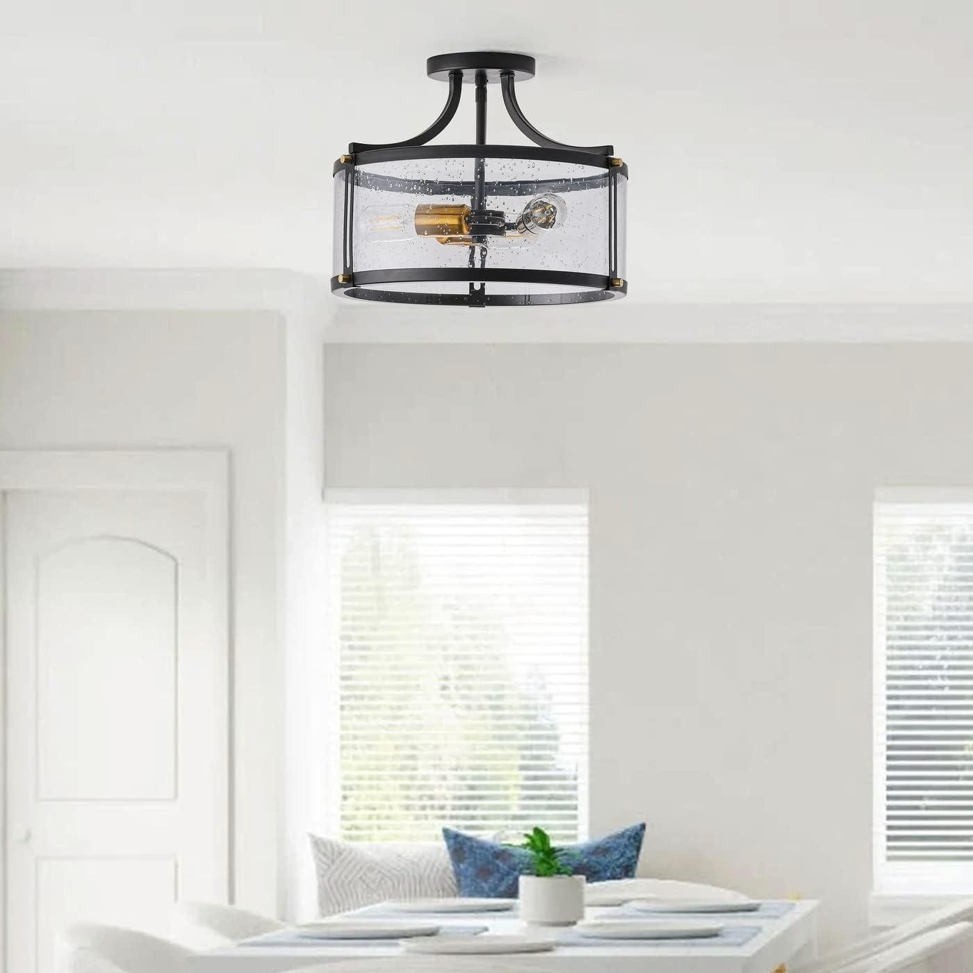 Aiwen Metal Modern Home Semi Slush Mount Ceiling Lamp Glass Shade Unique Decorative Light Fixture