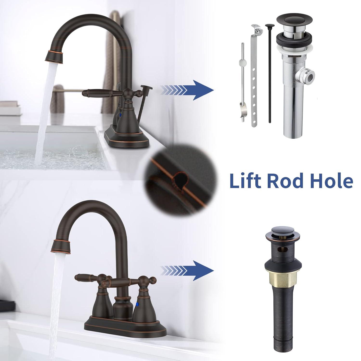 Oil Rubbed Bronze Bathroom Faucet - 360 Degree Swivel Spout, 4 Inch Centerset, Modern Design, 3 Hole Lavatory Faucet