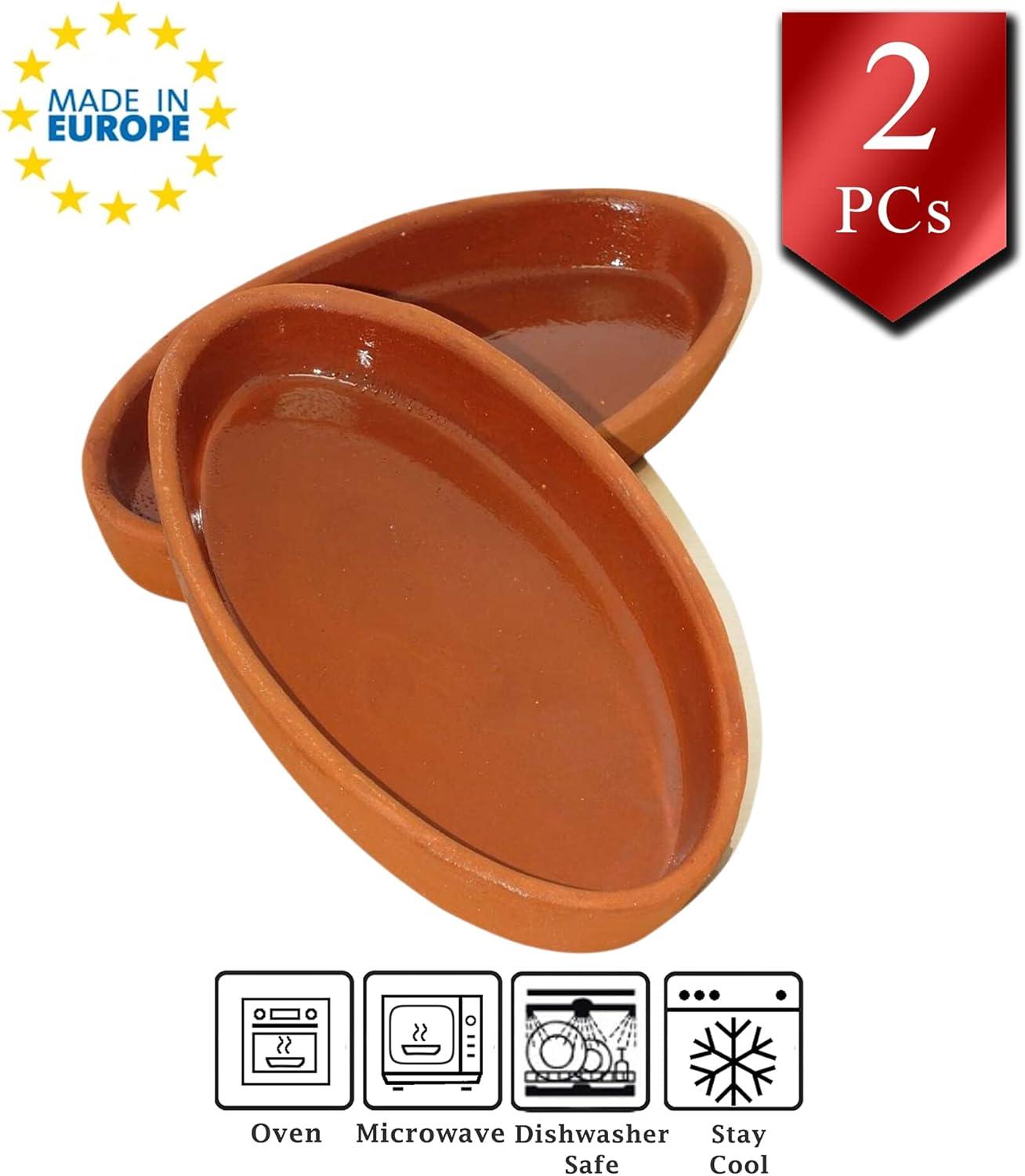 Cooking Clay Pan Set of 2, Terracota Portuguese Roaster, Large, 11.3 in