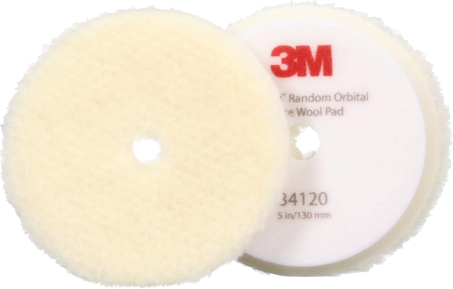 3M Perfect-It Random Orbital Coarse Wool Compounding Pad 34120, 5 Inch (130 mm), White, 2 Pads/Bag