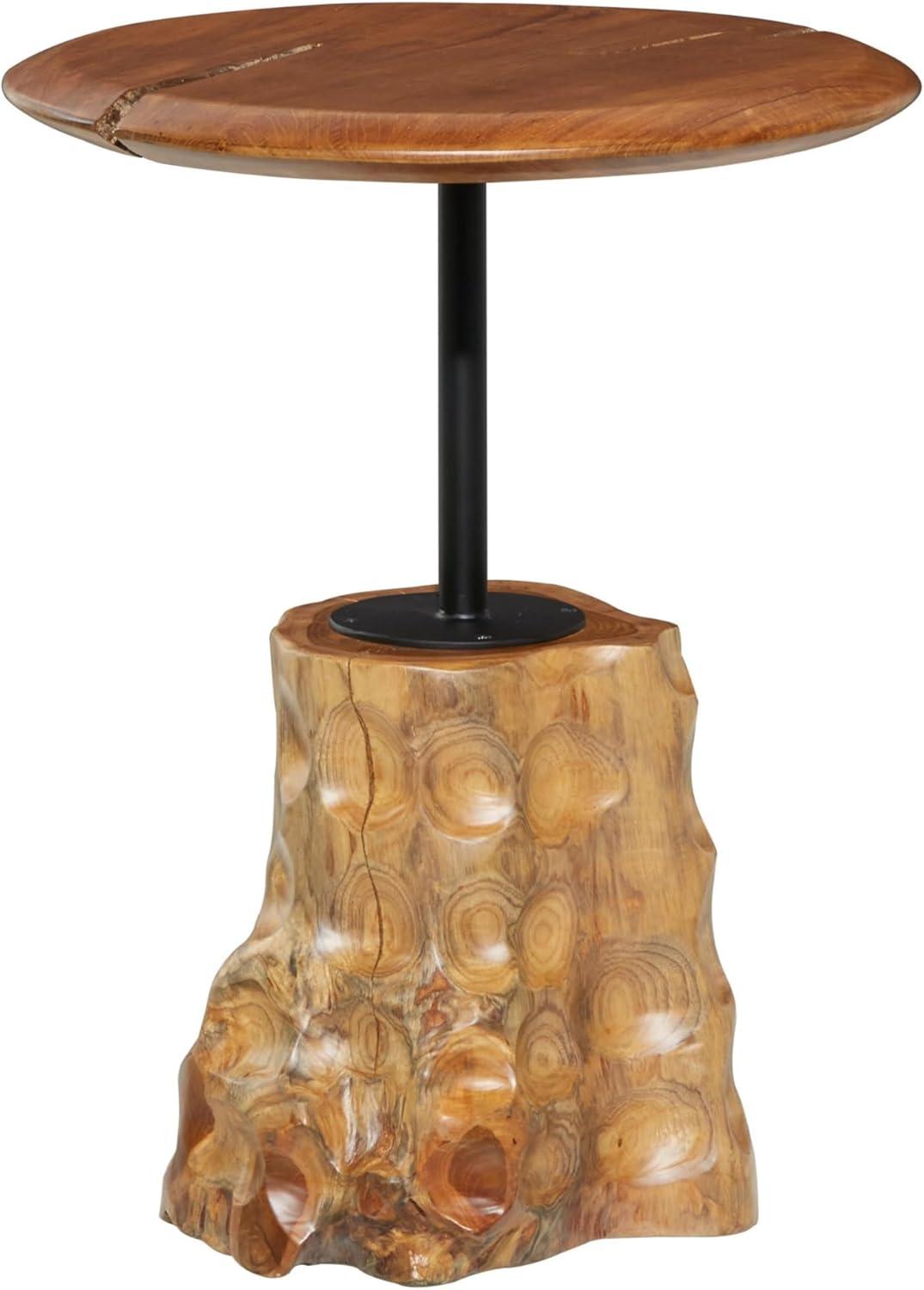 Olivia & May Contemporary Teak Wood Pedestal Accent Table Brown: Round, No Assembly, Small Table