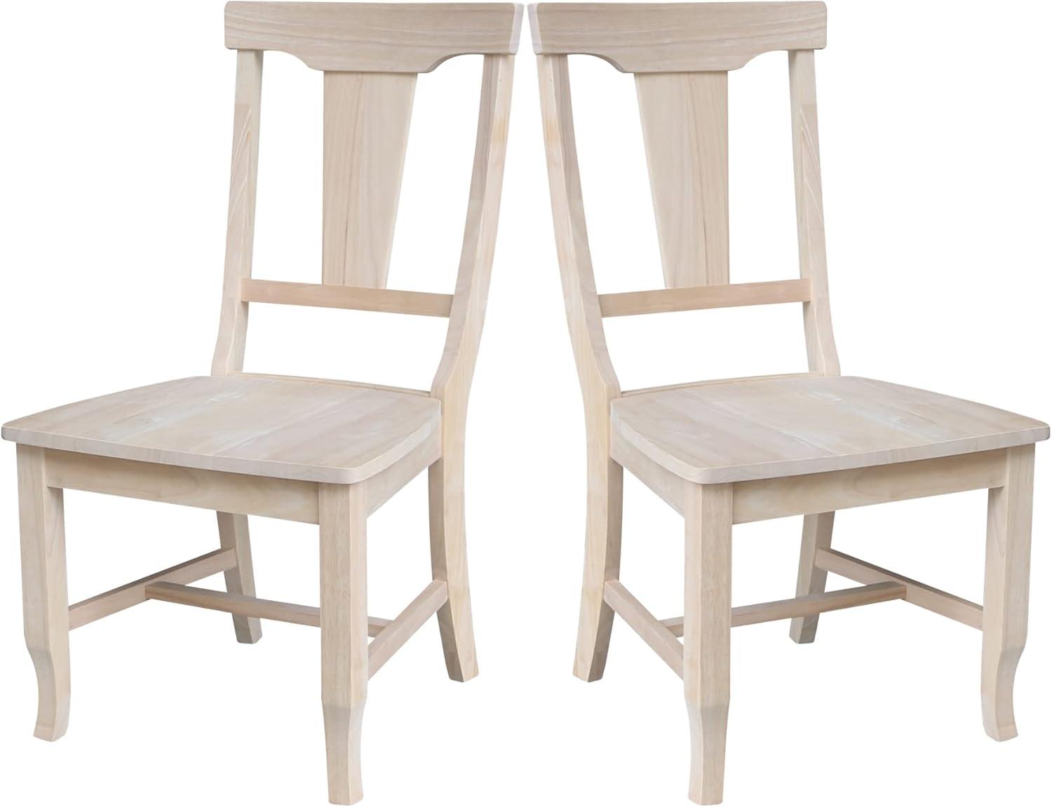 Set of 2 Panel Back Chair Unfinished - International Concepts: Solid Wood, Rubberwood Legs, Armless