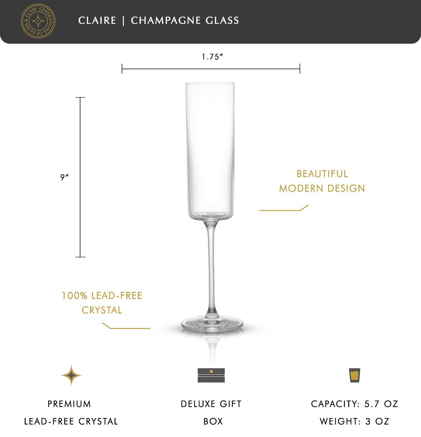 JoyJolt JoyJolt Claire Champagne Glass Flutes, 5.7oz (Set of 2)