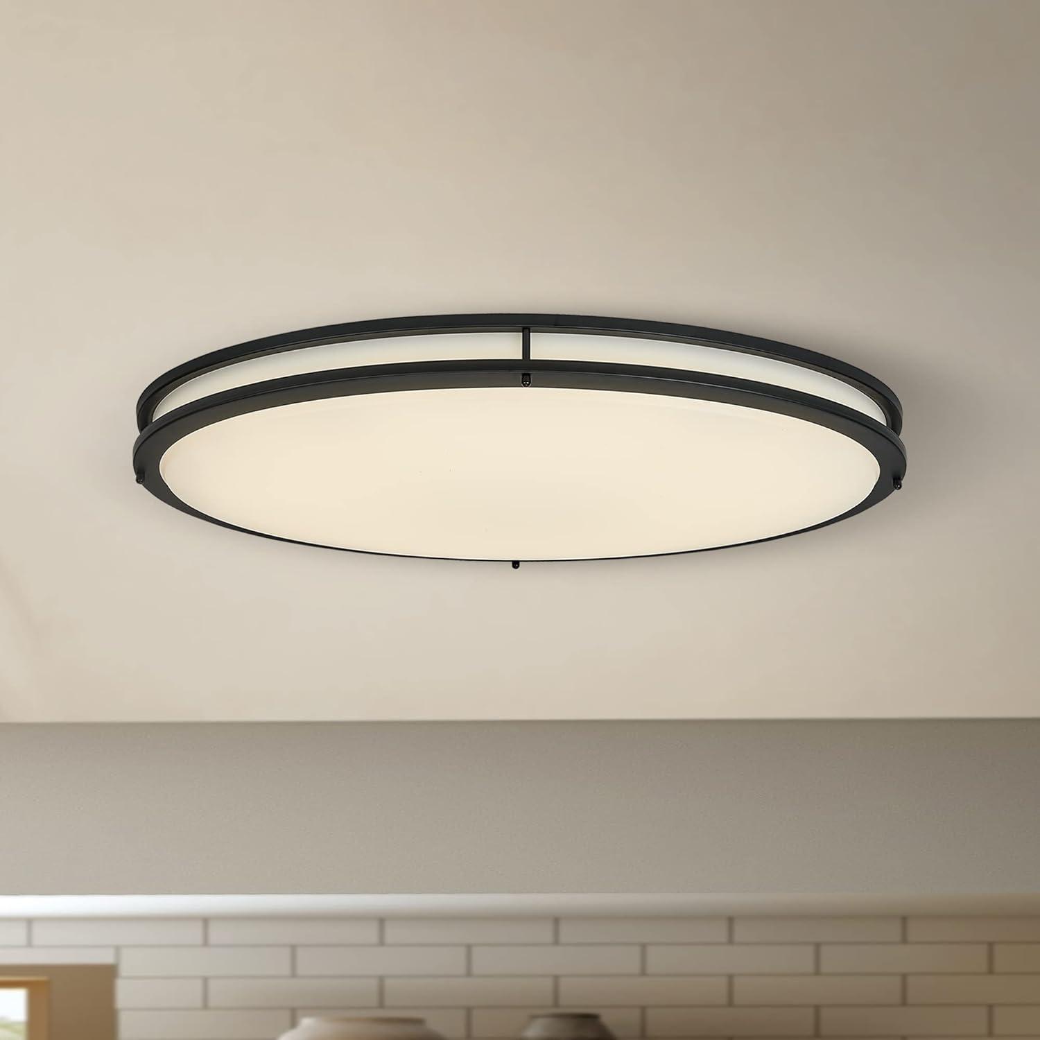 Black Oval LED Flush Mount Ceiling Light with Glass Shade