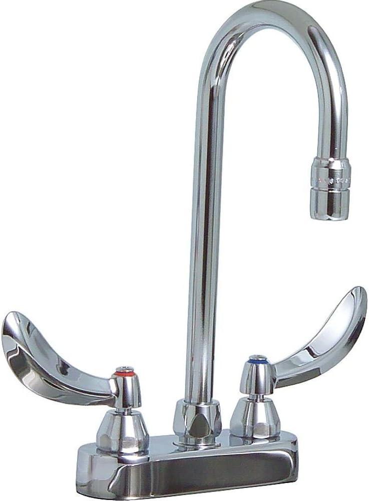 Delta Lead-Free Deck-Mounted Kitchen Faucet With Gooseneck Spout And Wristblade Handles, 4-Inch Center