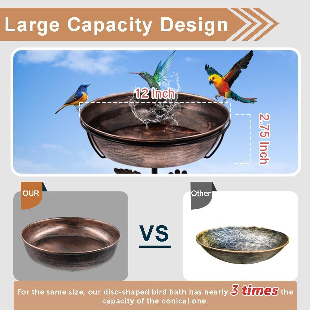 Metal Bird Baths For Outdoors, 2.7" Deep Bird Bath Bowl With Metal Stake, Stable And Easy To Clean