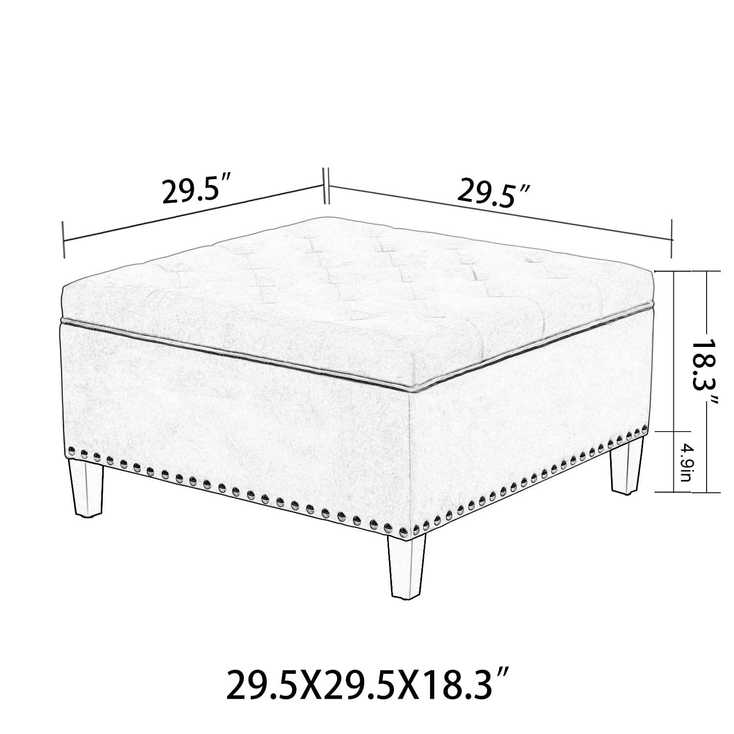 Adeco Large Square Footstool Fabric Ottoman with Storage Footstool, Dark Gray