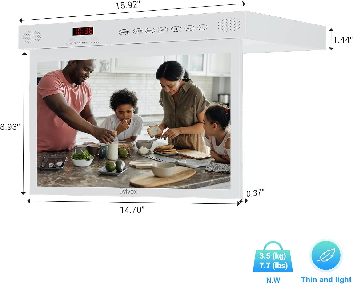 SYLVOX 15.6 inch Smart Kitchen TV, 1080P FHD Under Cabinet TV, Smart Android TV Built-in Google Play, Support Google Assistant WiFi Bluetooth