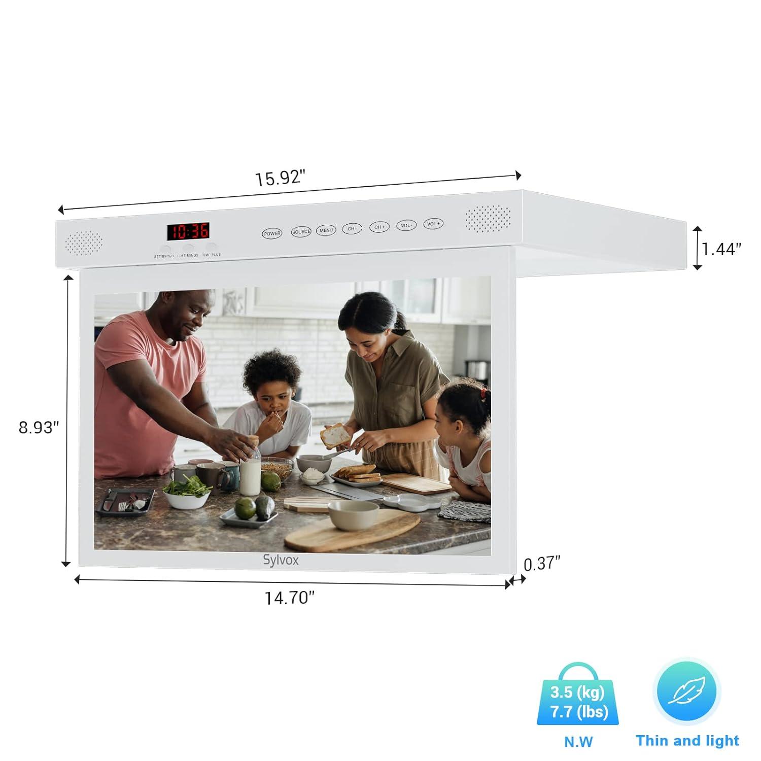 SYLVOX 15.6 inch Smart Kitchen TV, 1080P FHD Under Cabinet TV, Smart Android TV Built-in Google Play, Support Google Assistant WiFi Bluetooth