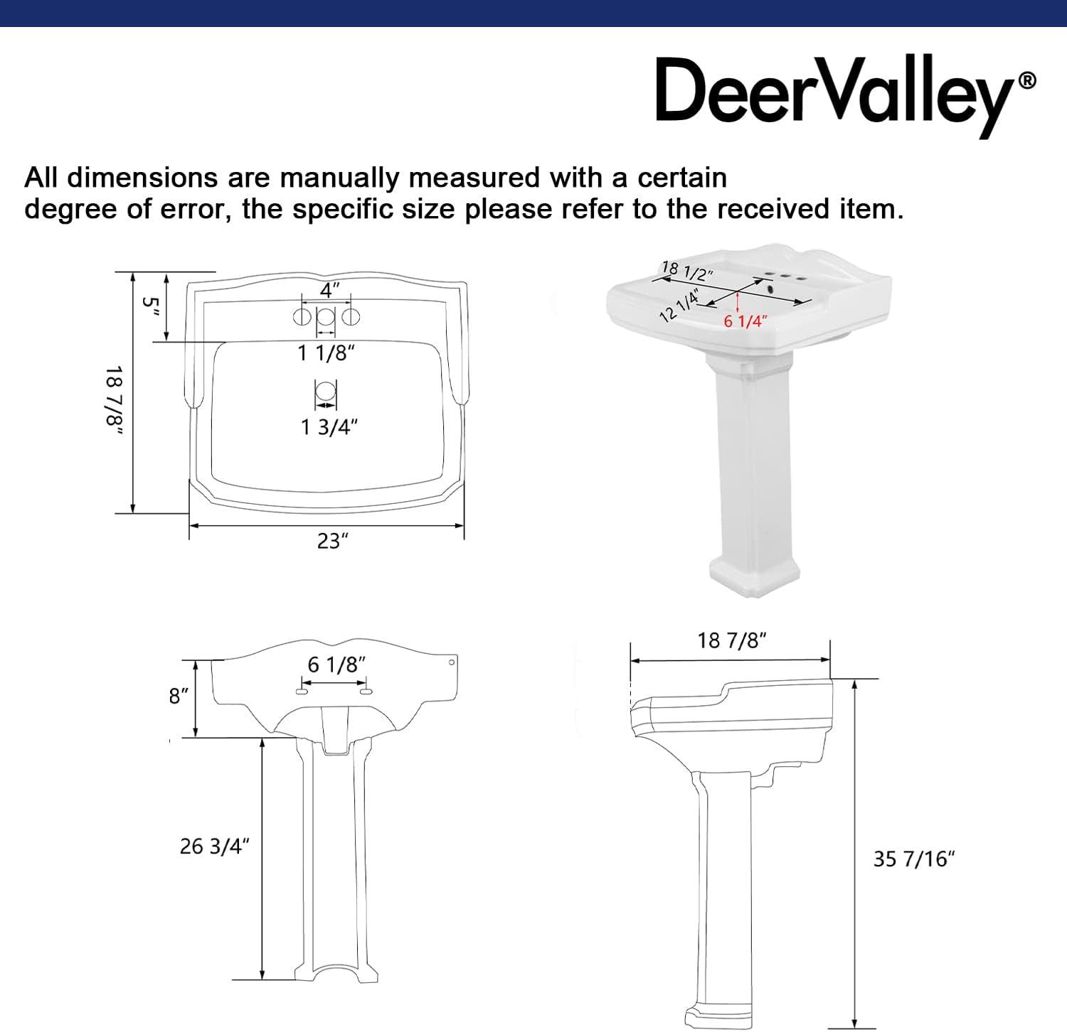 Dynasty 35.5" Tall Rectangular Vitreous China Pedestal Bathroom Sink with Overflow