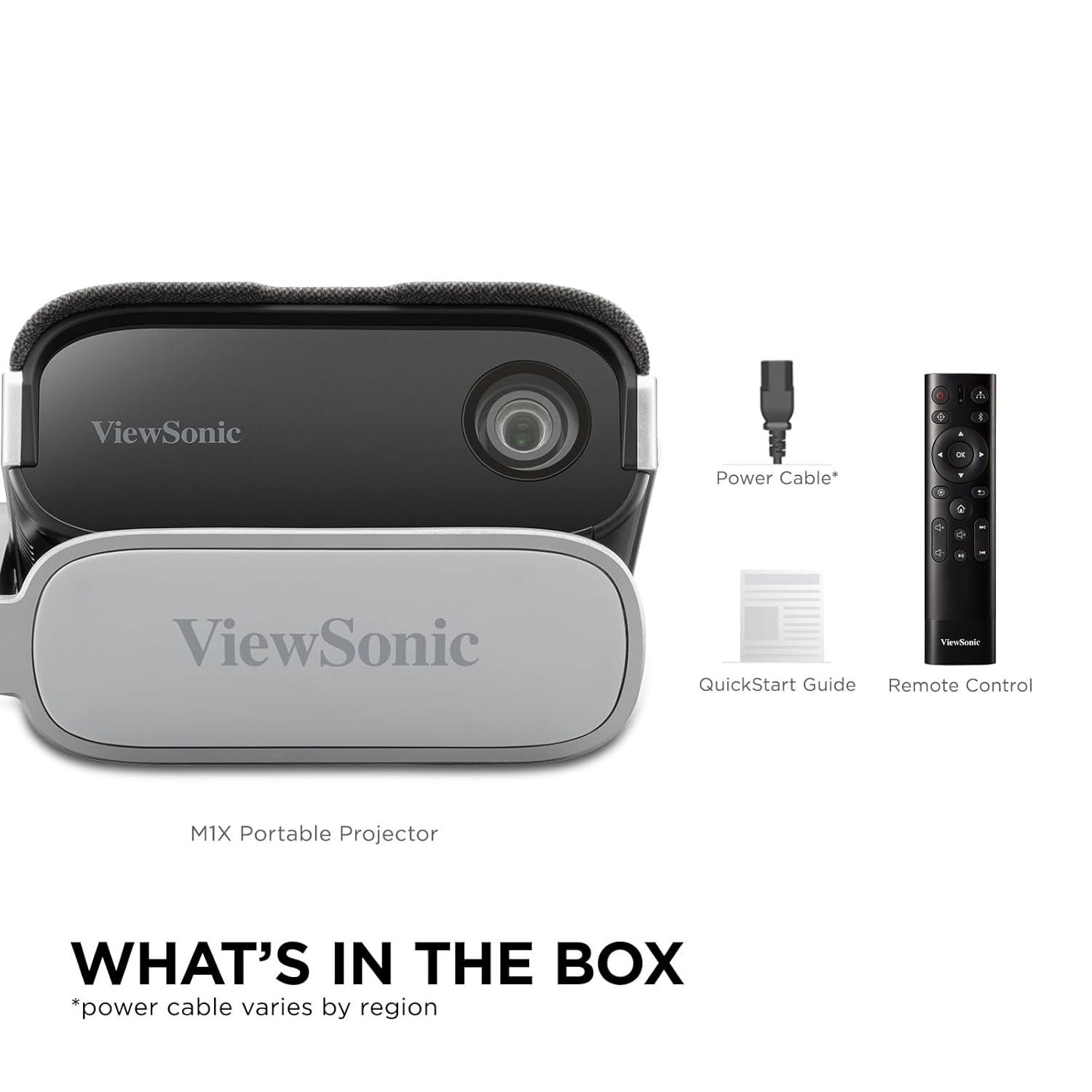 ViewSonic M1X Portable LED Projector with Smart Stand, Harman Kardon Speakers, Built-In Battery, H/V Keystone, 4 Corner Adjustment, Bluetooth, Wi-Fi,