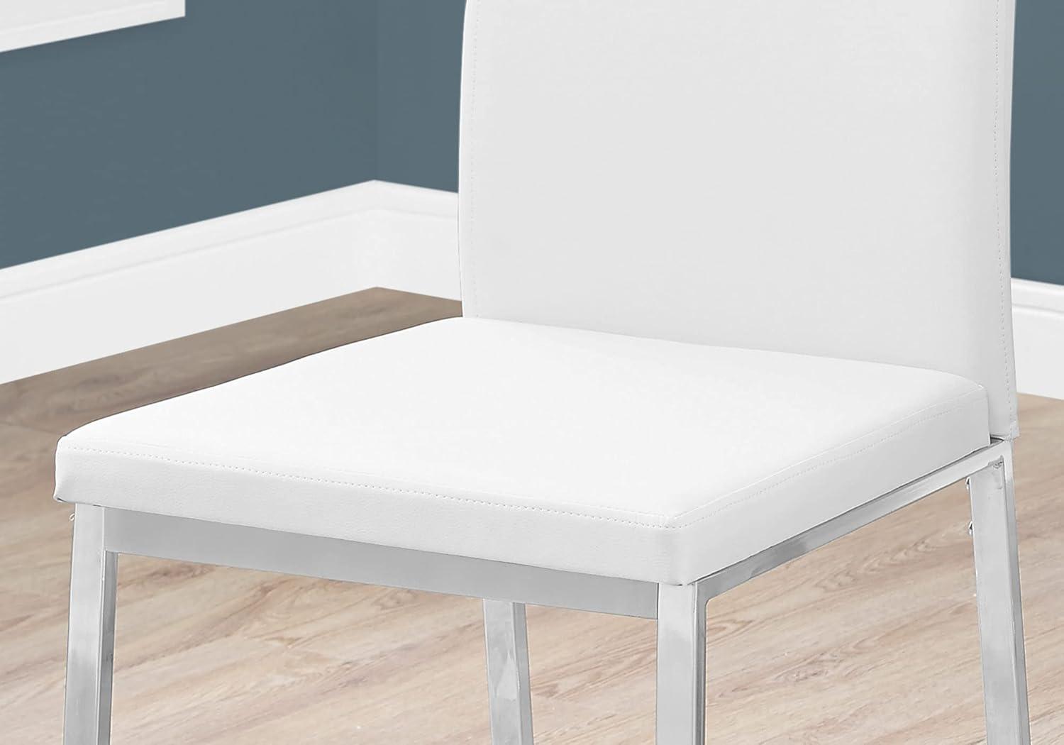 Monarch Specialties Dining Chair Set Of 2 Side Upholstered Kitchen Dining Room Pu Leather Look Metal White Chrome Contemporary Modern