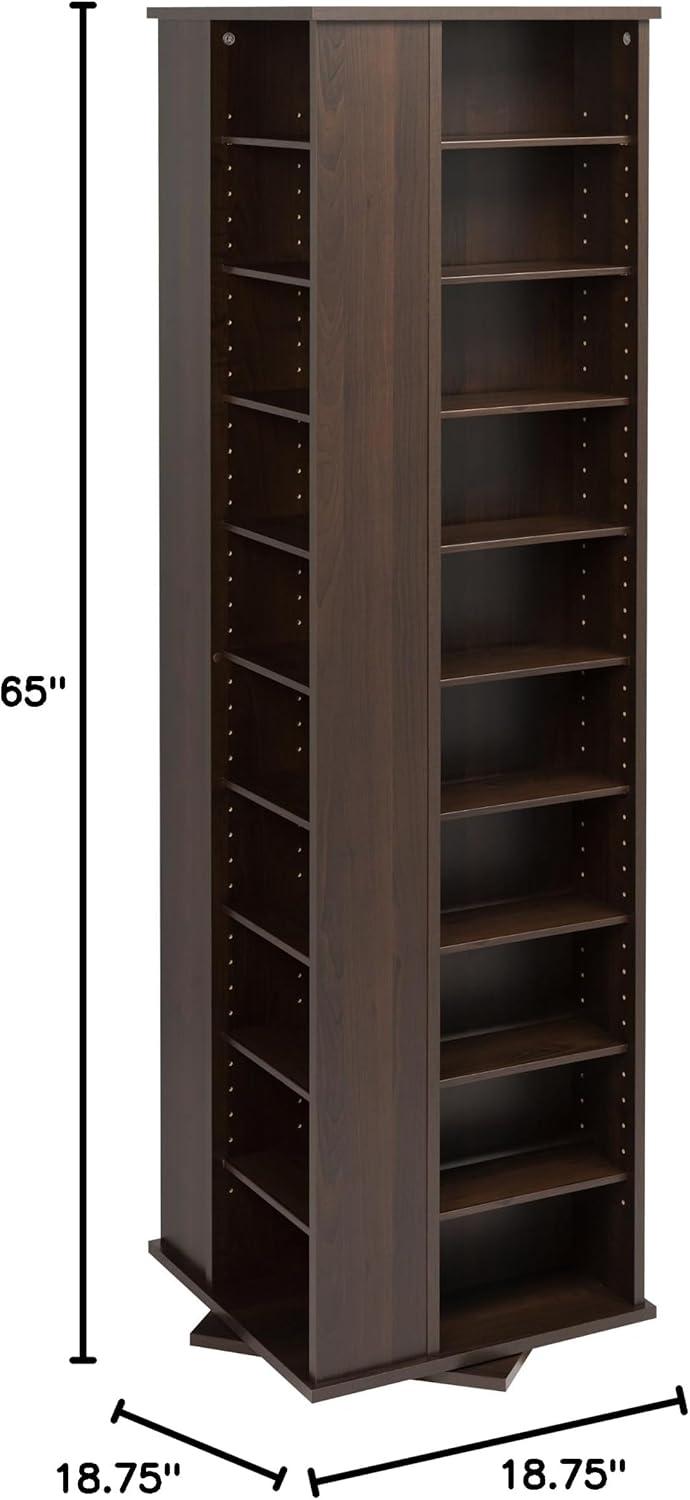Prepac 4 Sided Spinning Media Storage - Espresso: Holds 1040 CDs, 476 DVDs, Mid-Century Modern Media Tower