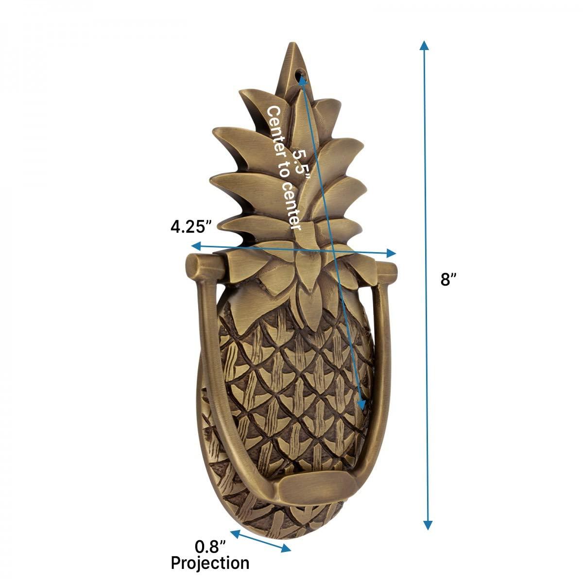 Renovators Supply Manufacturing Door Knockers for Front Door 8 in. Antique Brass Pineapple Shaped Door Knocker with Mounting Hardware