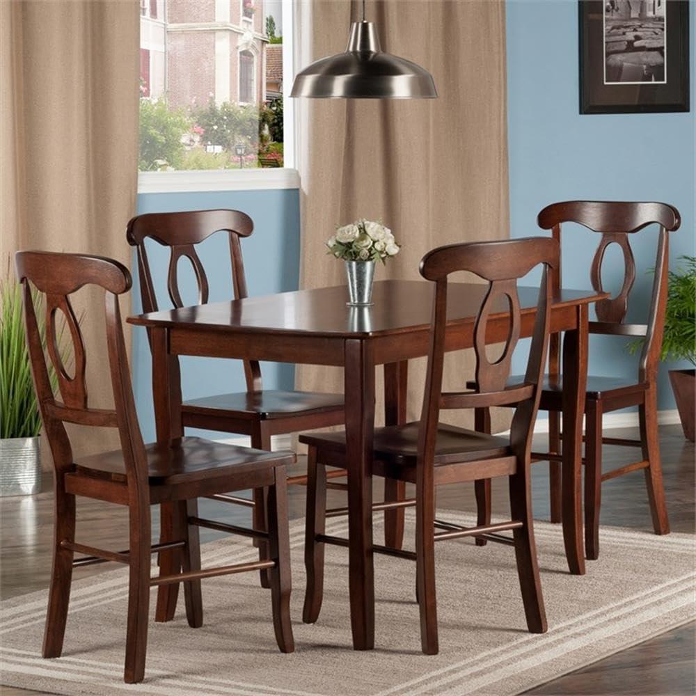 Inglewood Walnut Solid Wood 5-Piece Dining Set with Keyhole Back Chairs