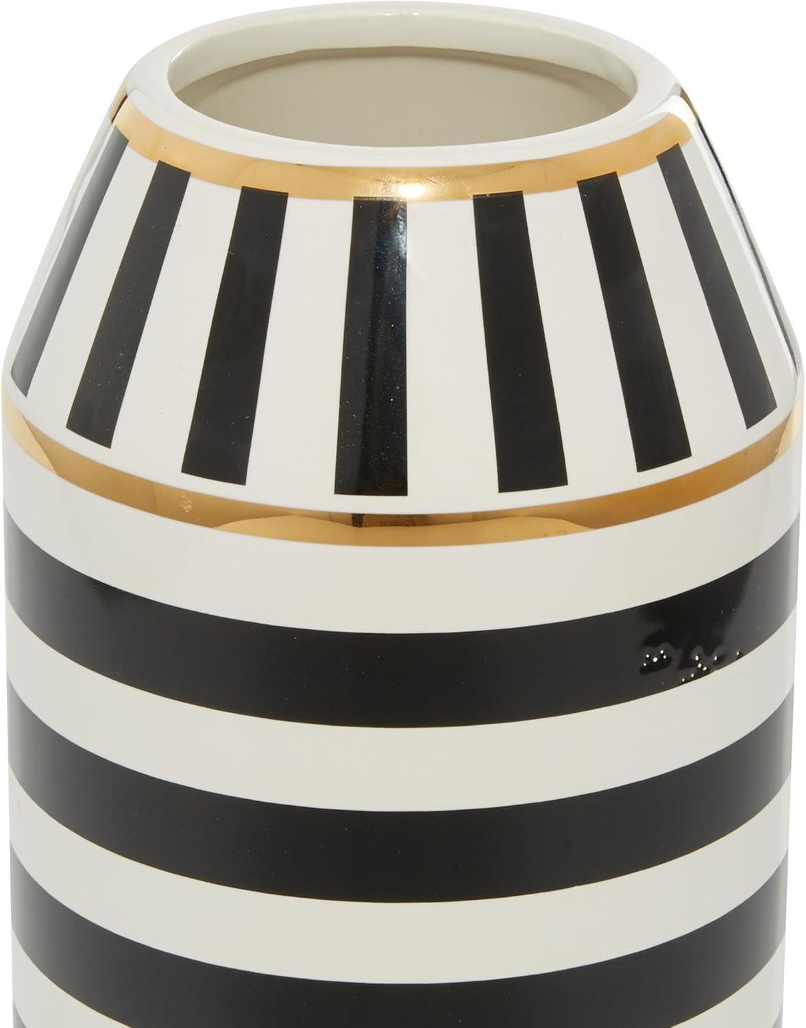 DecMode 16" Striped Black Ceramic Vase with Gold Accents