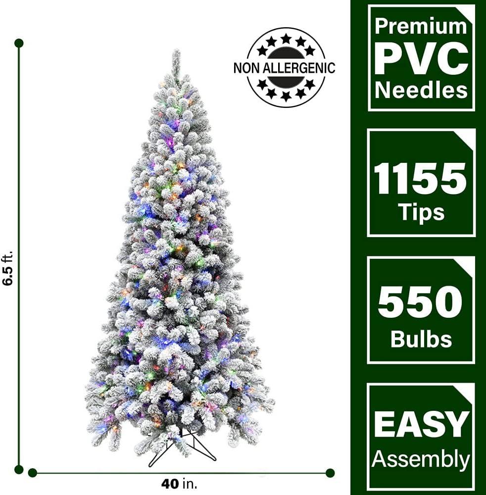 6.5-Foot Snowy Silverton Fir Christmas Tree with Multicolor LED Lights