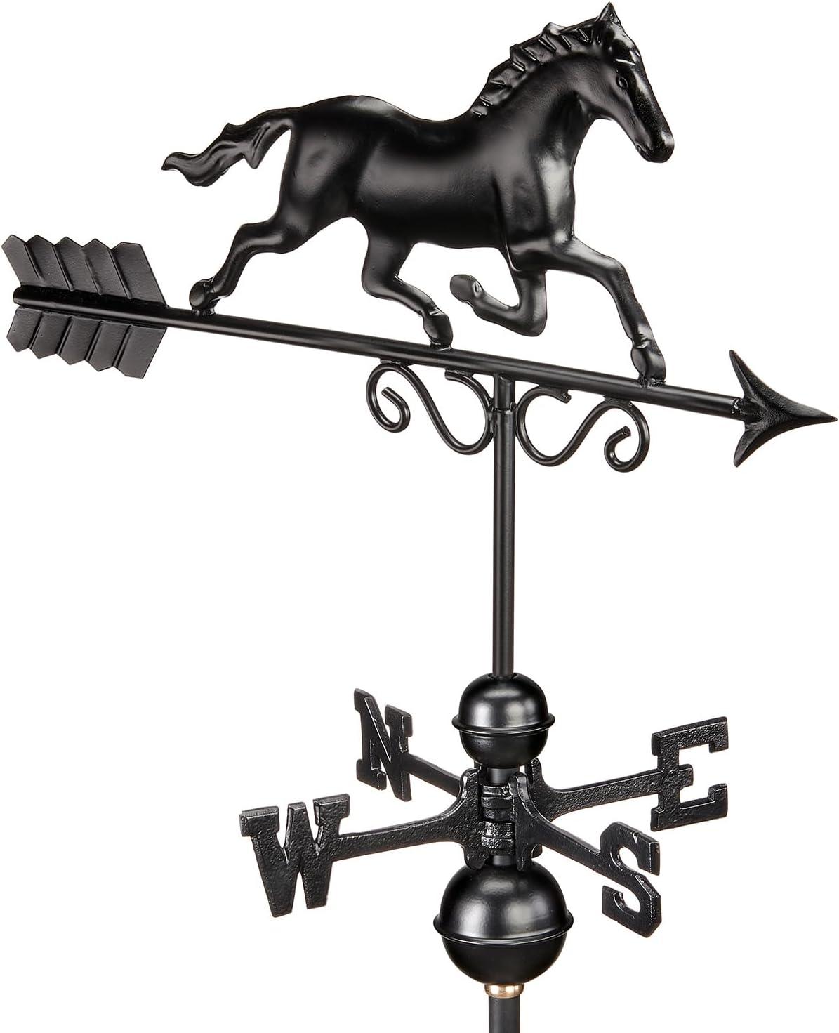 1974K Copper Galloping Horse Weathervane - Black - Good Directions: Outdoor Rooftop Decor, Easy-to-Install