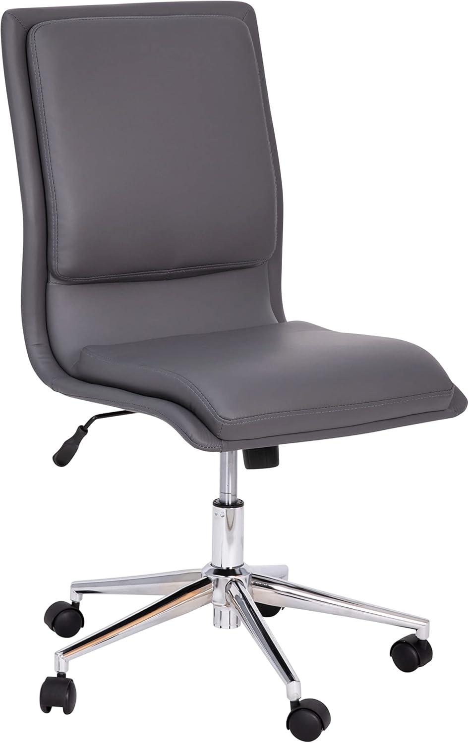 Flash Furniture Madigan Mid-Back Armless Swivel Task Office Chair with LeatherSoft and Adjustable Chrome Base, Gray