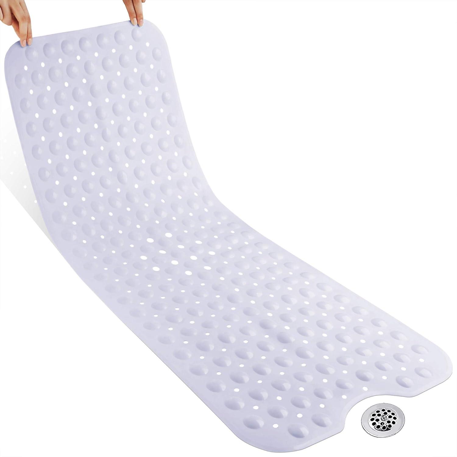 White Extra Long Non-Slip Bathtub Mat with Suction Cups