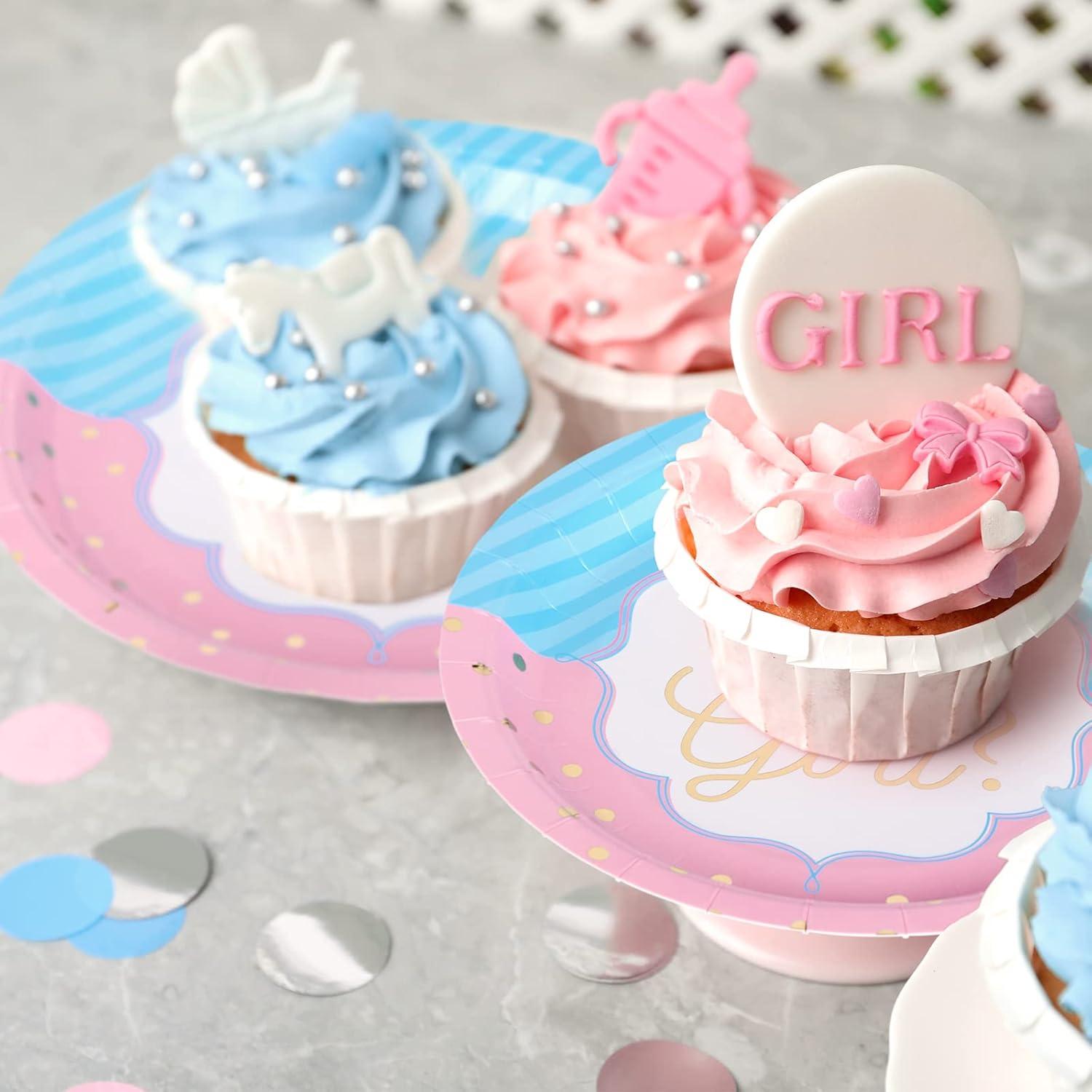 DECORLIFE Gender Reveal AJH3 Plates Serves 24, Boy or Girl Gender Reveal Party Supplies Includes Napkins and Forks for Baby Shower Reveal Party Decorations, Total 96PCS