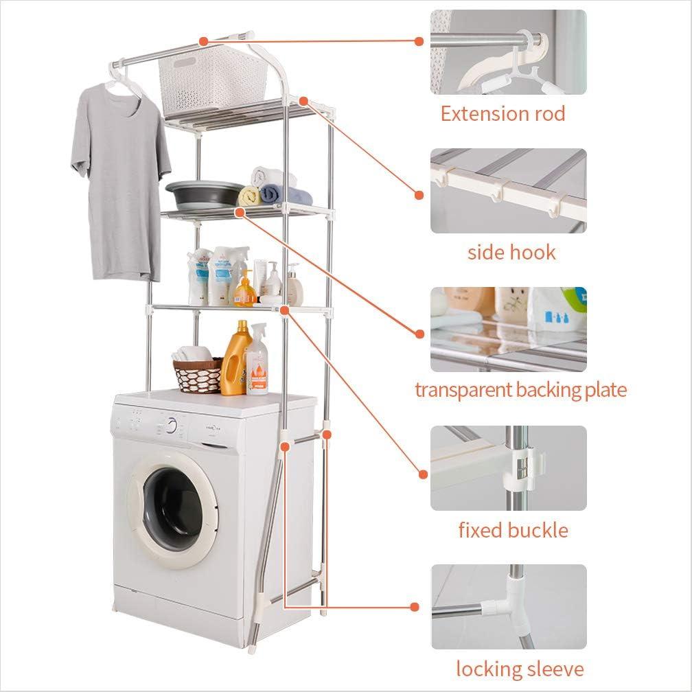 Hershii 3-Tier Laundry Room Shelf Over The Toilet/Washing Machine Storage Rack Bathroom Organizer Stand Adjustable Space Saver Shelving Units with Clothes Hanging Rod - Ivory