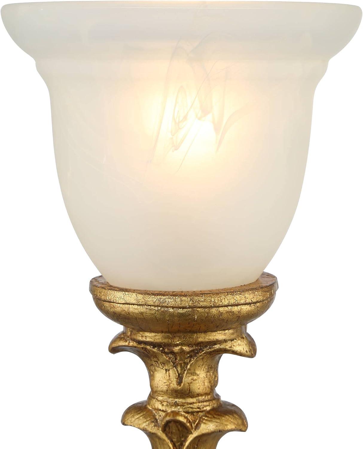 Regency Hill Traditional Accent Table Lamp 18" High French Gold Uplight Alabaster Glass Shade Living Room Bedroom House Bedside