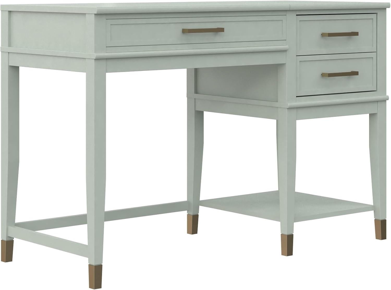 Pale Green Adjustable Height Wood Desk with Drawers