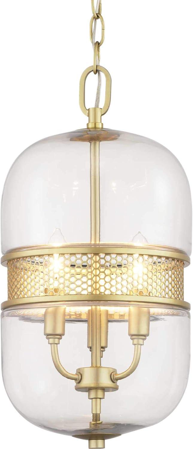 Cayce Vintage Gold 3-Light Globe Pendant with Hexagonal Glass Design