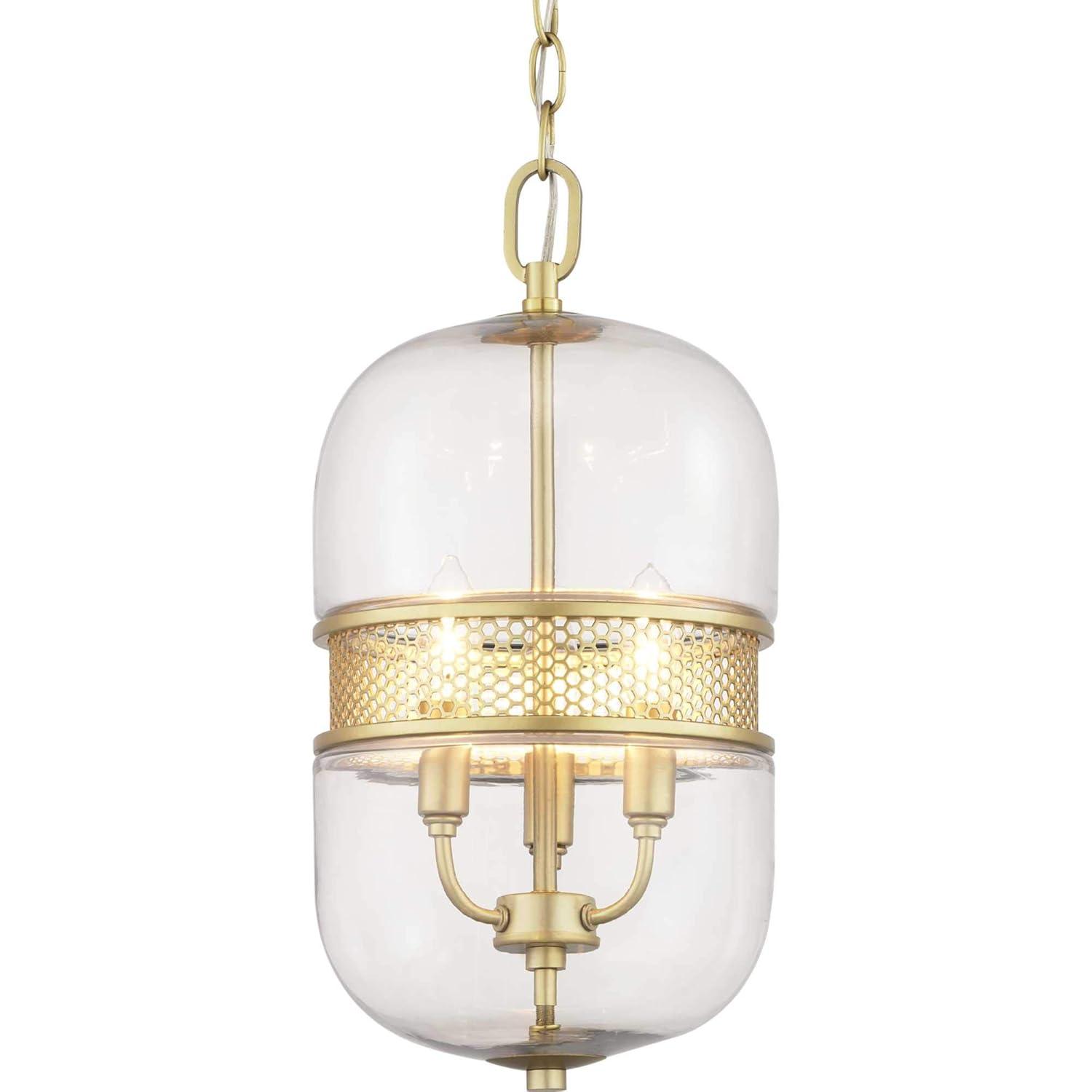 Progress Lighting, Cayce Collection, 3-Light Pendant, Vintage Gold, Glass Shade