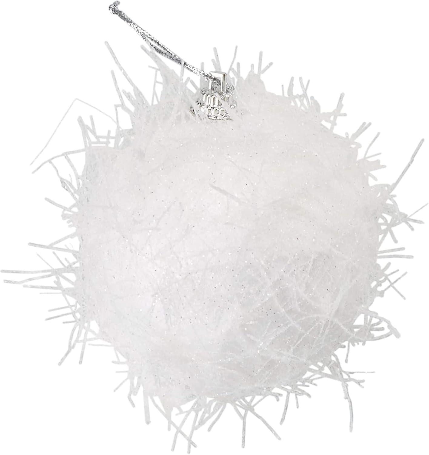 White Sparkly Snow Glitter Plastic Christmas Ornaments Set