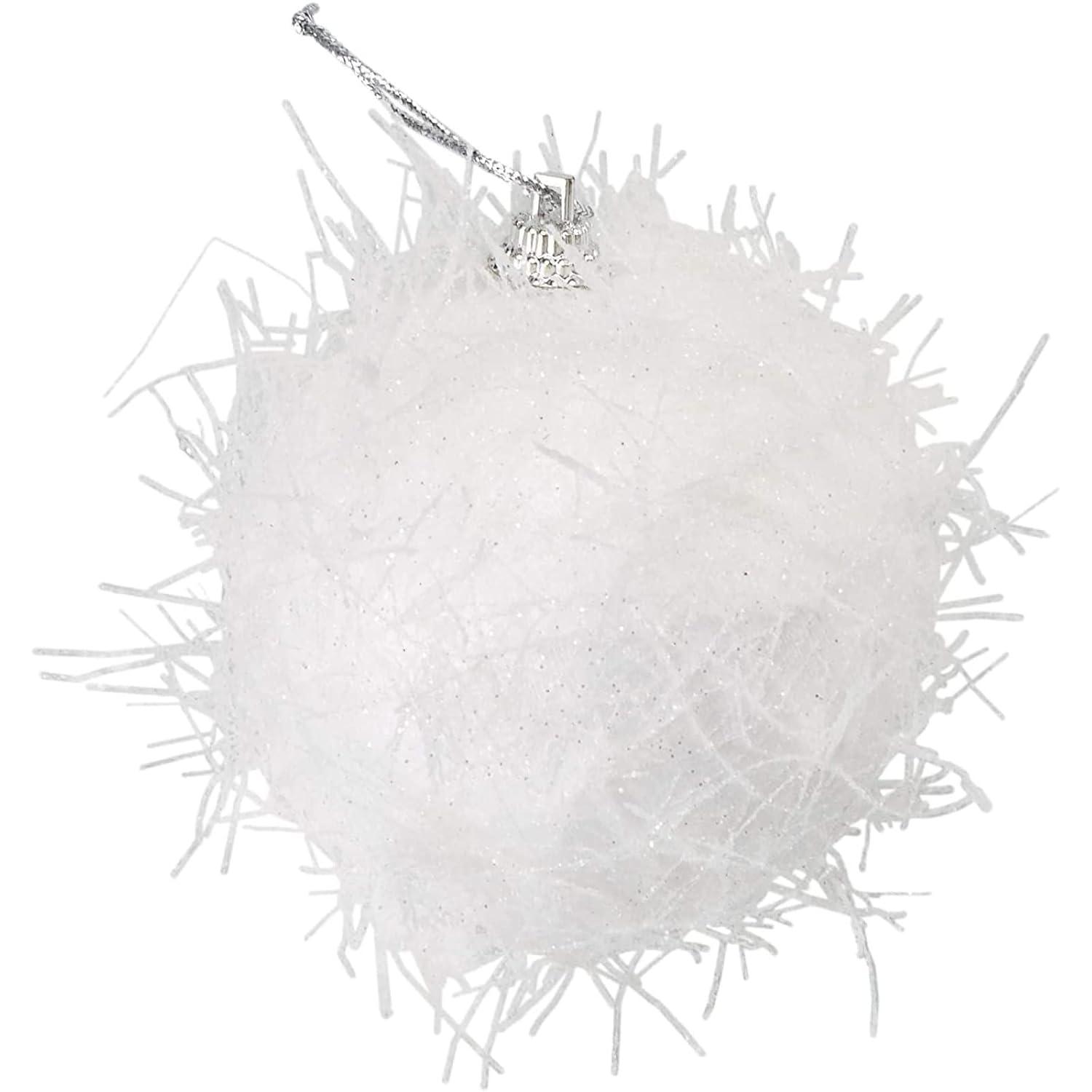 Juvale Christmas Tree Ornaments, Large White Sparkly Snow Glitter Balls (2.7 in) - 12 Pack