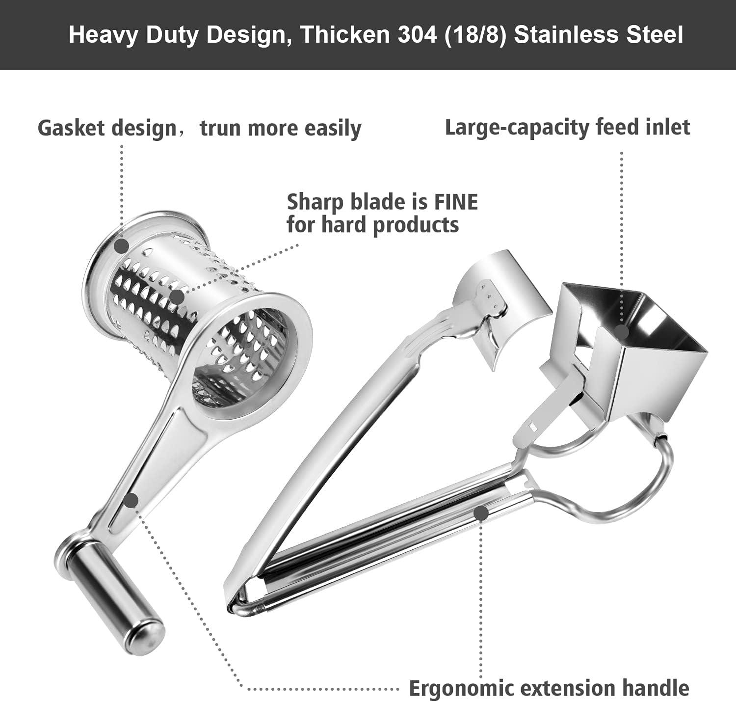 CAKVIICA Multipurpose Cheese Grater With 1 Stainless Steel Handheld Drums For Mozzerella Vegetables And More Ergonomic Design