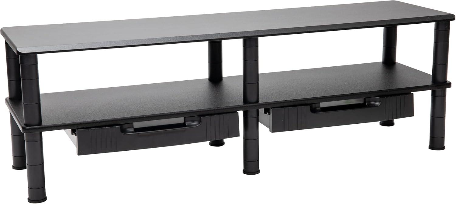 Black Dual Monitor Stand with Storage Shelves and Drawers