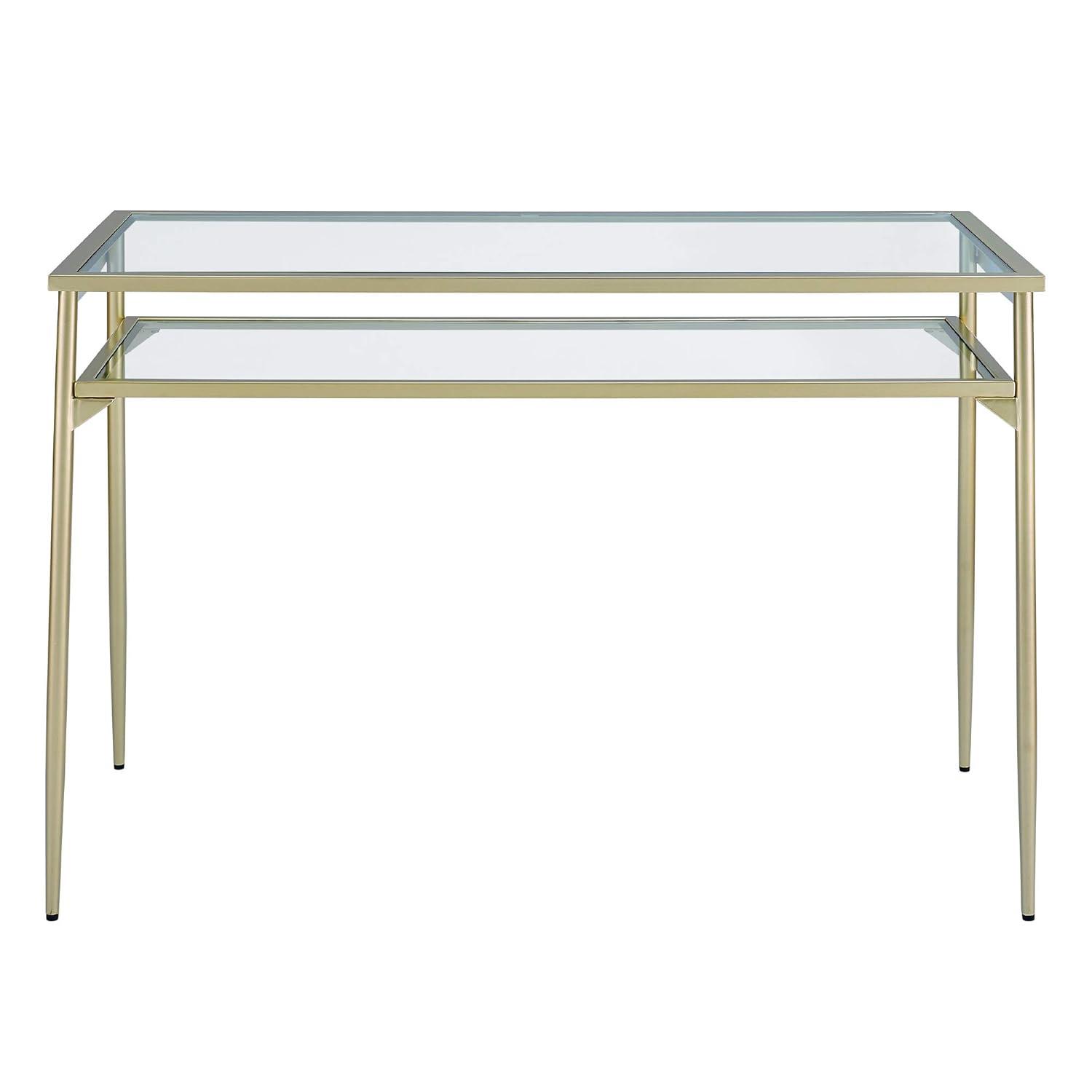 Walker Edison Olivia Contemporary 2 Tier Glass Top Metal Desk, 48 Inch, Gold