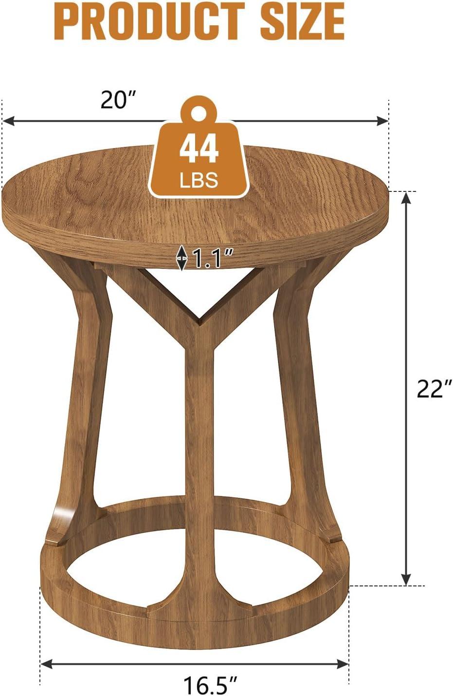 Kinbor Accent Wood Farmhouse End Table Side Tables Nightstand Natural Tray Top and Legs, White