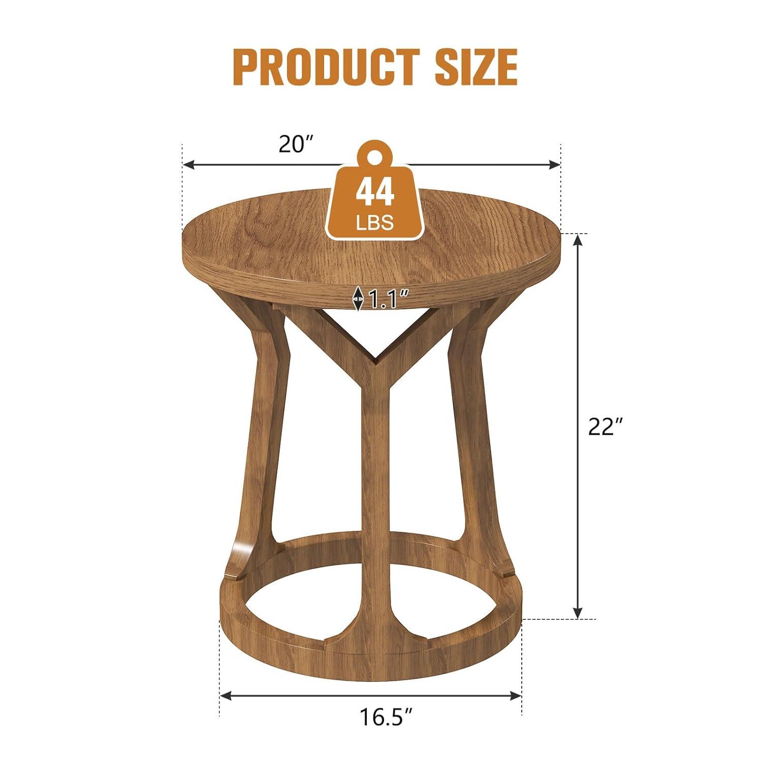 Kinbor Accent Wood Farmhouse End Table Side Tables Nightstand Natural Tray Top and Legs, White