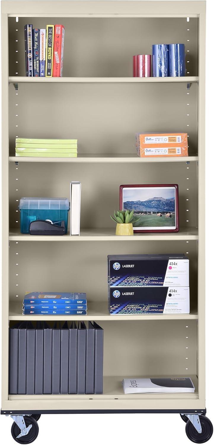 Sandusky Lee 36" W x 18" D x 78" H Steel Mobile Bookcase with 4 Adjustable Shelves by Sandusky